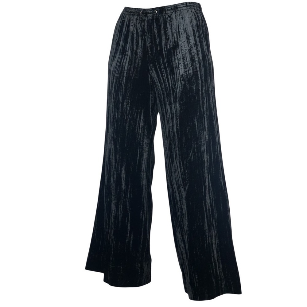 Calvin Klein Crushed Velvet Pants L Black Wide Leg Pull On Whimsigoth Mob Wife